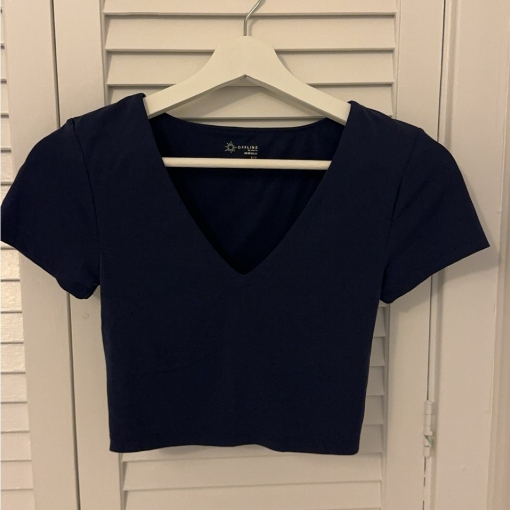 OFFLINE By Aerie Real Me V-Neck T-Shirt Navy